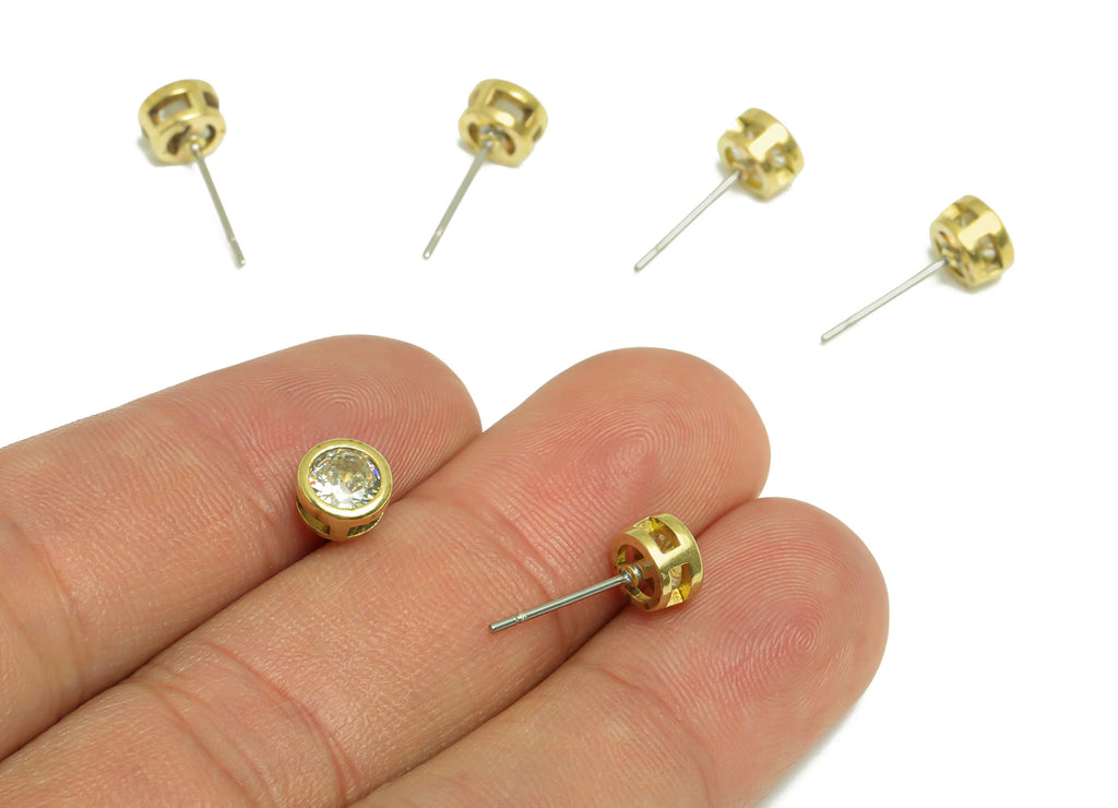 Lemon (CZ-03) Zircon Earring Stud - Raw Brass Minimalist CZ Earring Post - Cubic Zircon Earring Post - 16.04x6.6x4.4mm - PP9838L - DOMEDBAZAAR