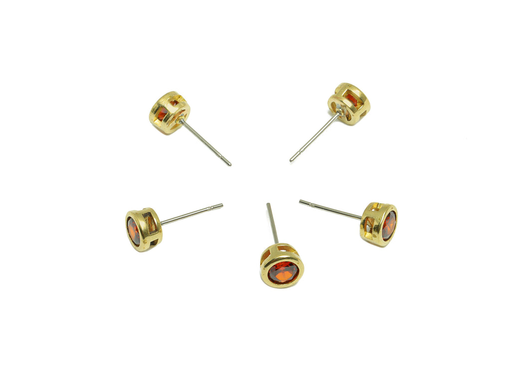 Garnet (CZ-13) Zircon Earring Stud - Raw Brass Minimalist CZ Earring Post - Cubic Zircon Earring Post - 16.04x6.6x4.4mm - PP9838Y - DOMEDBAZAAR