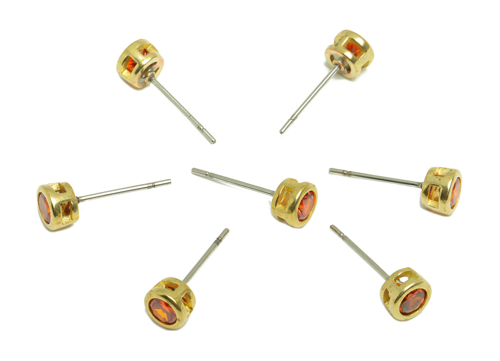 Light Orange (CZ-11L)  Zircon Earring Stud - Raw Brass Minimalist CZ Earring Post - Cubic Zircon Earring Post - 15.6x5.4x3.5mm - PP9825U - DOMEDBAZAAR