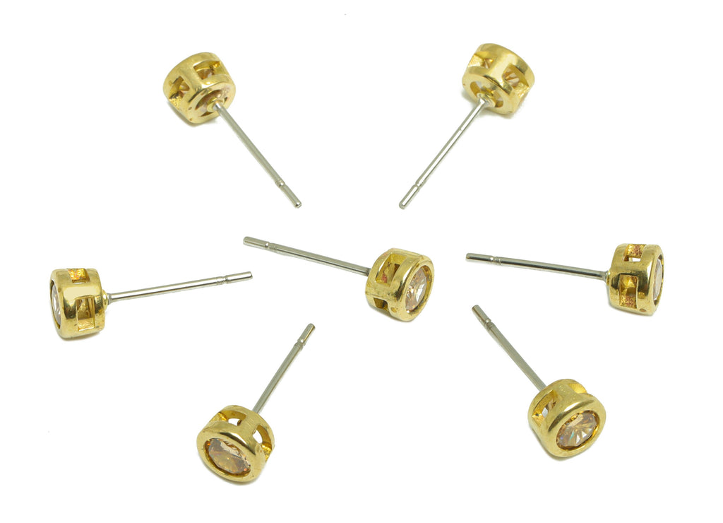 L-Champagne(CZ-19L) Zircon Earring Stud - Raw Brass Minimalist CZ Earring Post - Cubic Zircon Earring Post - 15.6x5.4x3.5mm - PP9825Z - DOMEDBAZAAR