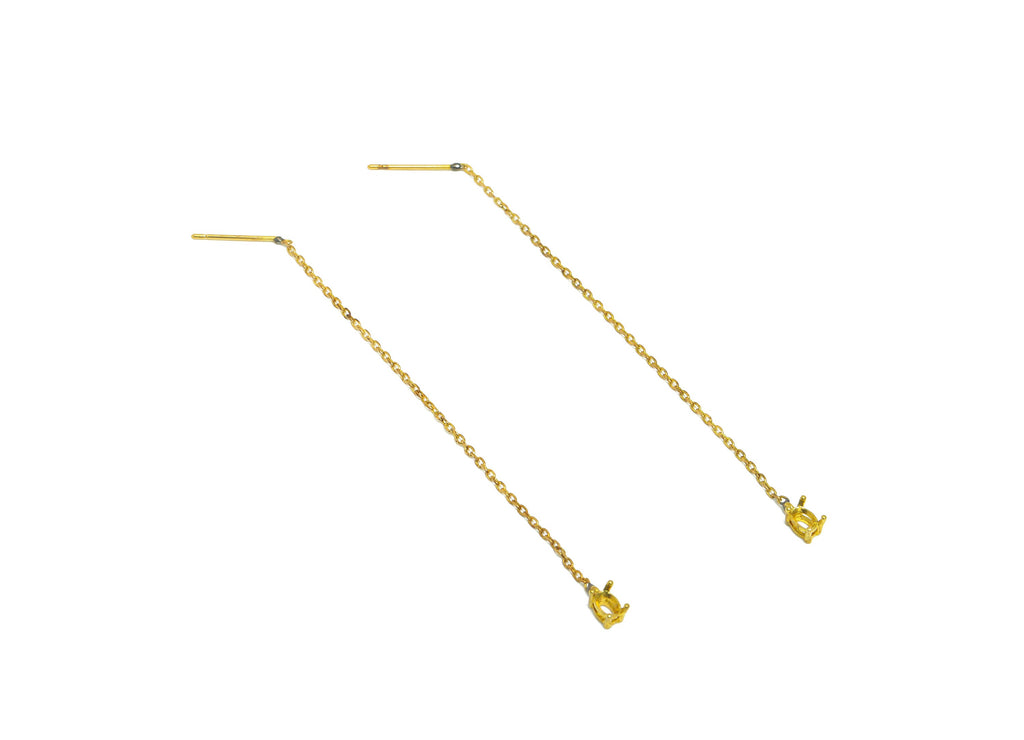 3*4 Oval CZ Setting Chain Earring Stud - Raw Brass Oval Chain Tassel - CZ Setting Chain Earring - Diamond Setting - 89x3.4x3.2mm - PP10308 - DOMEDBAZAAR