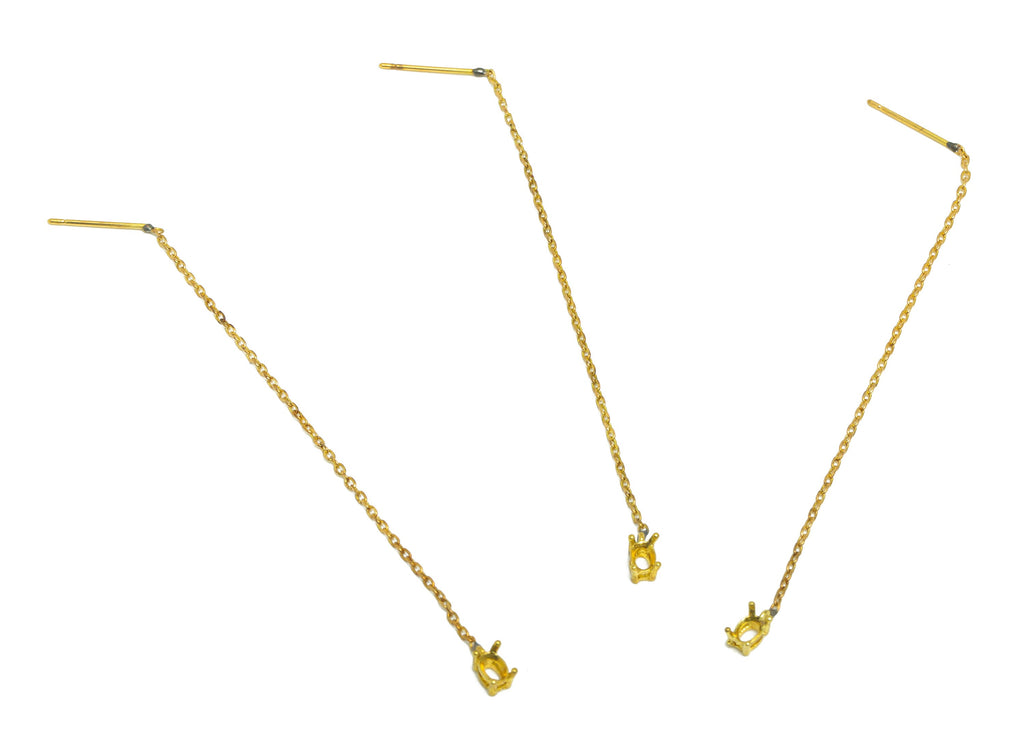 3*4 Oval CZ Setting Chain Earring Stud - Raw Brass Oval Chain Tassel - CZ Setting Chain Earring - Diamond Setting - 89x3.4x3.2mm - PP10308 - DOMEDBAZAAR