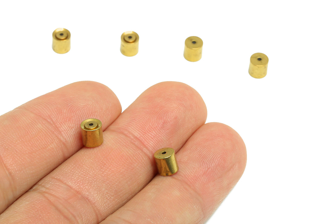 Brass Bead Earring Backs - Raw Brass Bead Cylinder Stopper - Ear Nuts - Ear Wire Backs - Jewelry Making Supplies - 4.9x4.85x4.9mm - PP7348B - DOMEDBAZAAR
