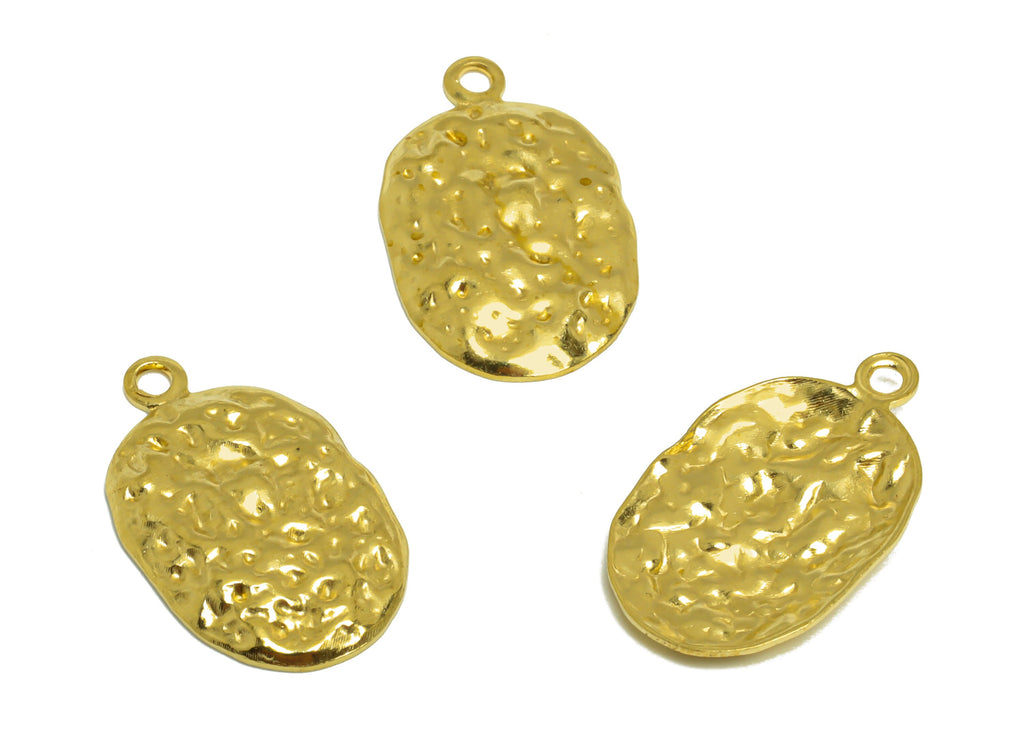 Hammered Oval Earring Charm - Raw Brass Geometry Earring Charm - Brass Hammered Oval Pendant - Earring Finding - 19.3x11.2x1.8mm - PP10224 - DOMEDBAZAAR