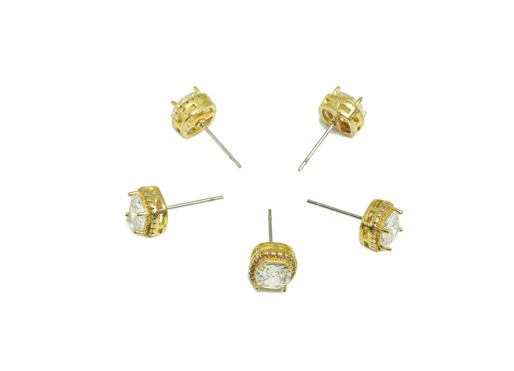 Pink (CZ-01) Zircon Earring Stud - Raw Brass White(CZ-21) Zircon Earring Post - Cubic Zircon Earring Post - 17x8x5mm - PP9851K - DOMEDBAZAAR