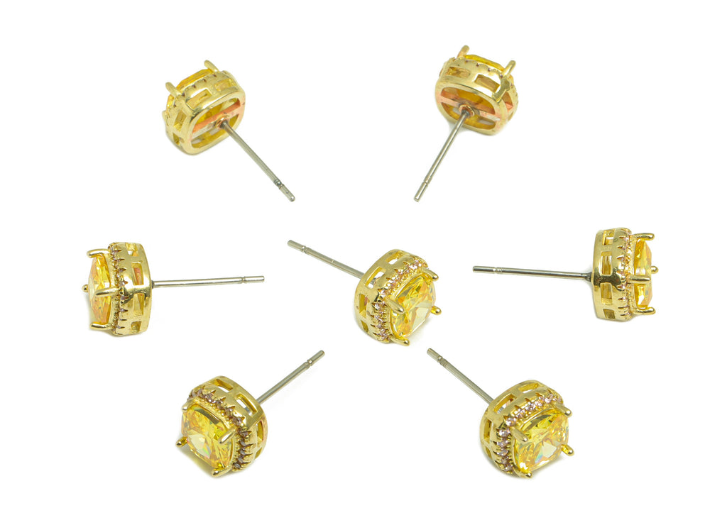 Golden (CZ-05) Zircon Earring Stud - Raw Brass Pink (CZ-01) Zircon Earring Post - Cubic Zircon Earring Post - 15x5x4mm - PP9851L - DOMEDBAZAAR