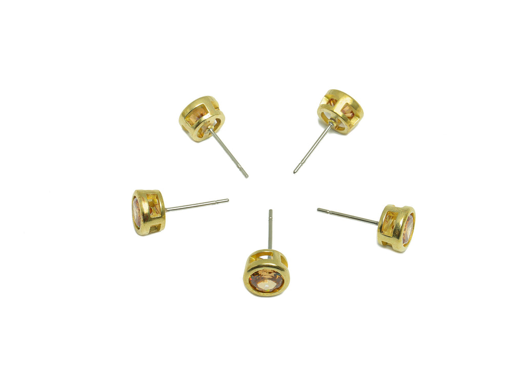 D- Champagne(CZ-20) Zircon Earring Stud - Raw Brass Round CZ Earring Post - Cubic Zircon Earring Post - 16.6x7.68x5.5mm - PP9682U - DOMEDBAZAAR