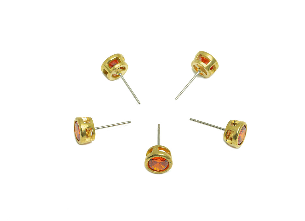 Light orange (CZ-11L)Zircon Earring Stud - Raw Brass Round CZ Earring Post - Cubic Zircon Earring Post - 16.6x7.68x5.5mm - PP9682J - DOMEDBAZAAR