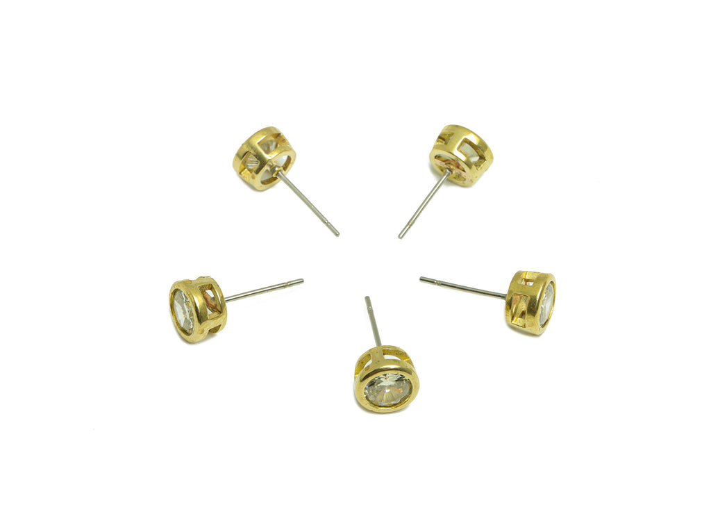 Lemon (CZ-03) Zircon Earring Stud - Raw Brass Round CZ Earring Post - Cubic Zircon Earring Post - 16.6x7.68x5.5mm - PP9682D - DOMEDBAZAAR