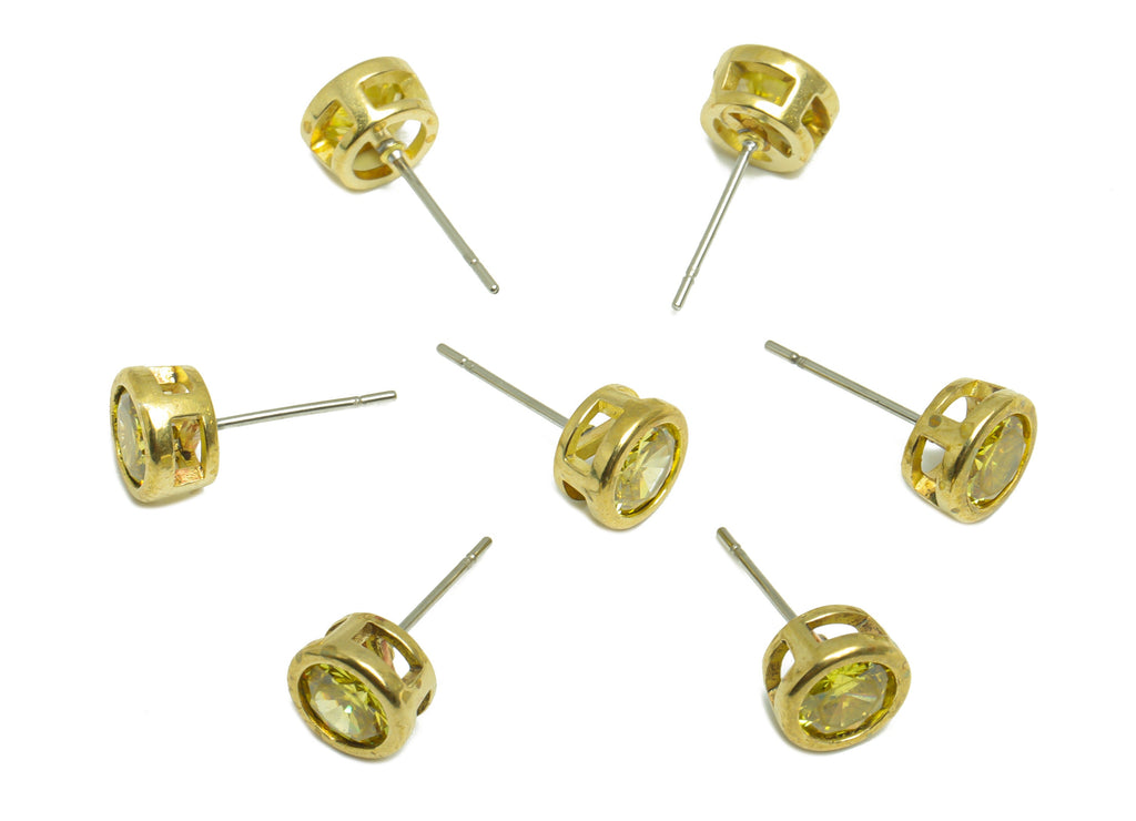 Yellow (CZ-04) Zircon Earring Stud - Raw Brass Round CZ Earring Post - Cubic Zircon Earring Post - 16.6x7.68x5.5mm - PP9682P - DOMEDBAZAAR