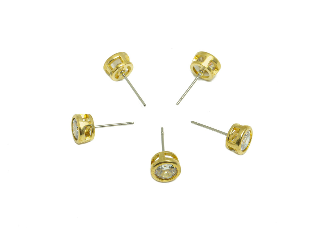 White(CZ-21) Zircon Earring Stud - Raw Brass Round CZ Earring Post - Cubic Zircon Earring Post - 16.6x7.68x5.5mm - PP9682A - DOMEDBAZAAR