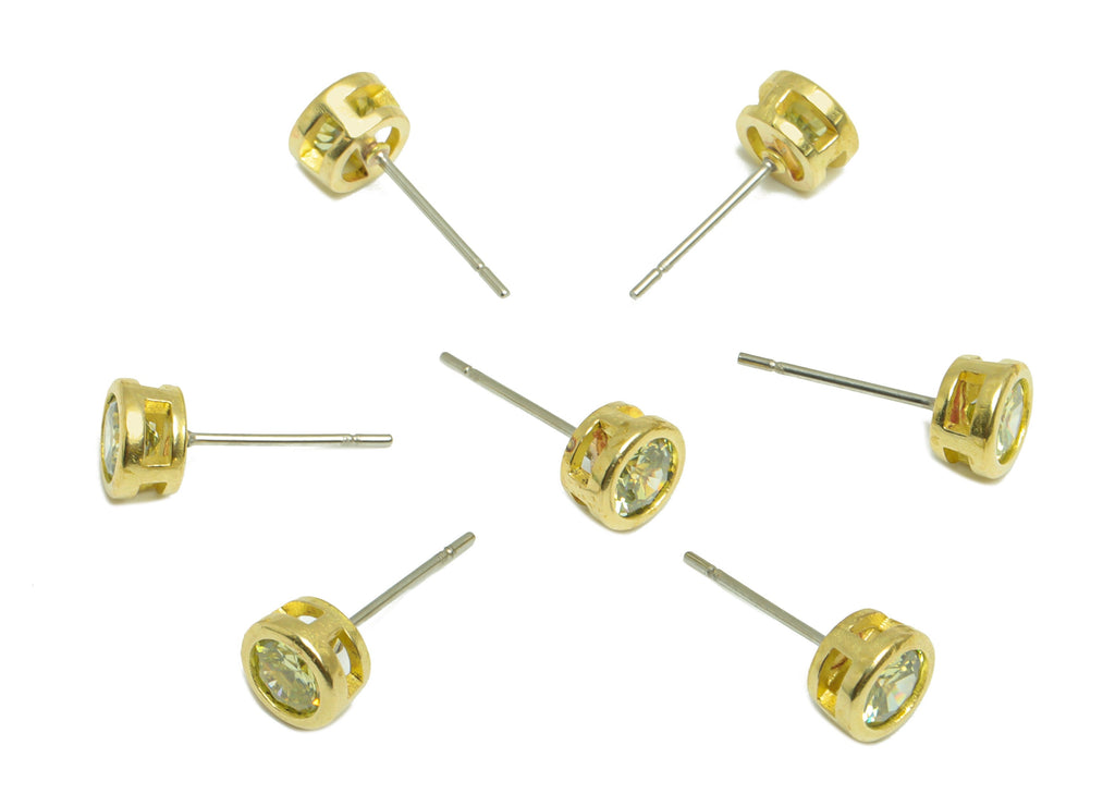 D-Peridot (CZ-16) Zircon Earring Stud - Raw Brass Minimalist CZ Earring Post - Cubic Zircon Earring Post - 16.04x6.6x4.4mm - PP9838A - DOMEDBAZAAR