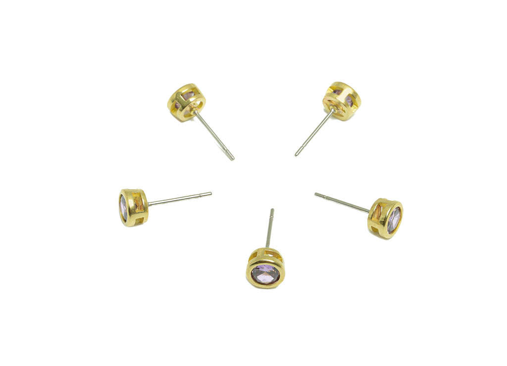 light Amethyst (CZ-09L) Zircon Earring Stud - Raw Brass Minimalist CZ Earring Post - Cubic Zircon Earring Post - 16.04x6.6x4.4mm - PP9838C - DOMEDBAZAAR