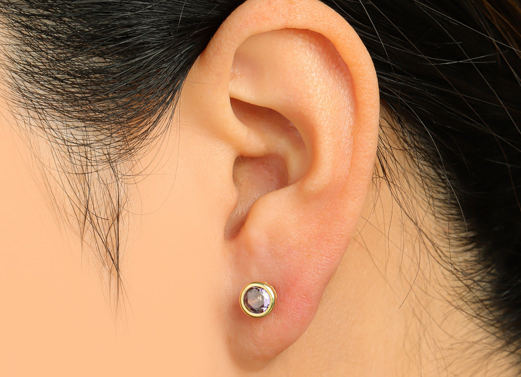 light Amethyst (CZ-09L) Zircon Earring Stud - Raw Brass Minimalist CZ Earring Post - Cubic Zircon Earring Post - 16.04x6.6x4.4mm - PP9838C - DOMEDBAZAAR