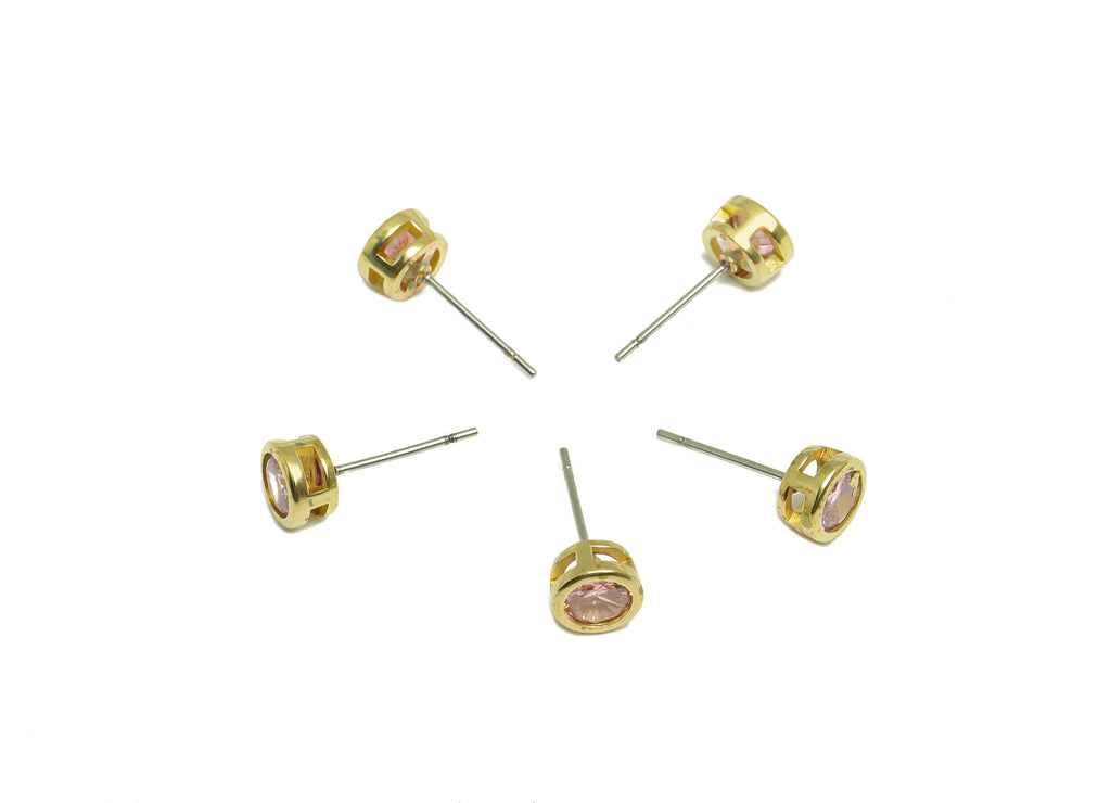 Pink (CZ-01) Zircon Earring Stud - Raw Brass Minimalist CZ Earring Post - Cubic Zircon Earring Post - 16.04x6.6x4.4mm - PP9838H - DOMEDBAZAAR