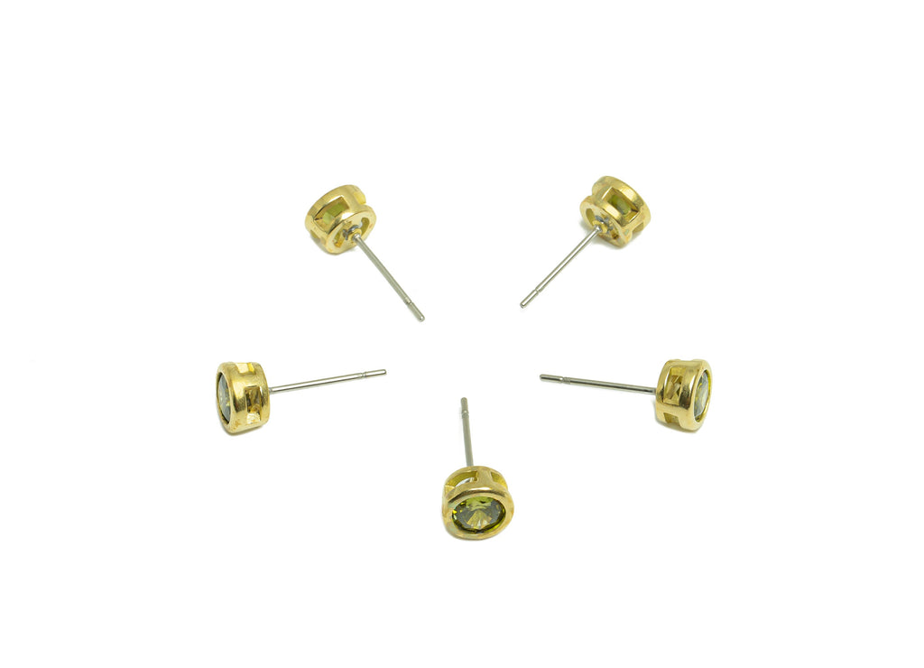 D-Peridot (CZ-16) Zircon Earring Stud - Raw Brass Minimalist CZ Earring Post - Cubic Zircon Earring Post - 16.04x6.6x4.4mm - PP9838J - DOMEDBAZAAR