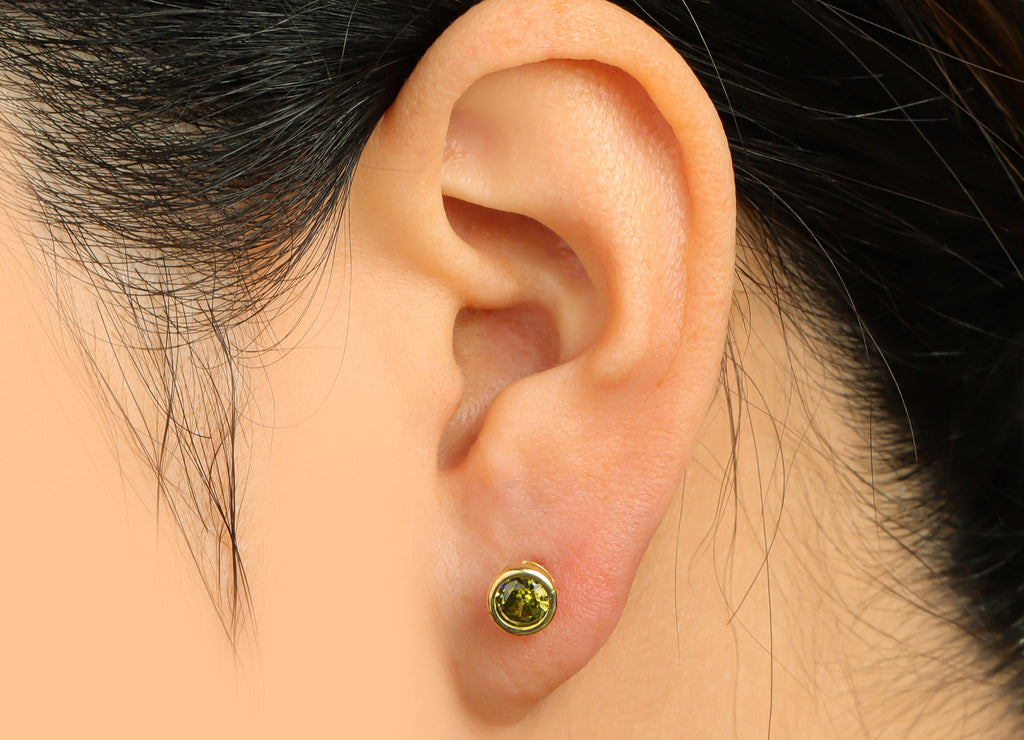 D-Peridot (CZ-16) Zircon Earring Stud - Raw Brass Minimalist CZ Earring Post - Cubic Zircon Earring Post - 16.04x6.6x4.4mm - PP9838J - DOMEDBAZAAR