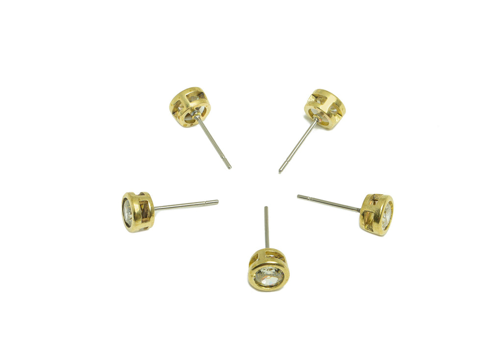 Lemon (CZ-03) Zircon Earring Stud - Raw Brass Minimalist CZ Earring Post - Cubic Zircon Earring Post - 16.04x6.6x4.4mm - PP9838L - DOMEDBAZAAR