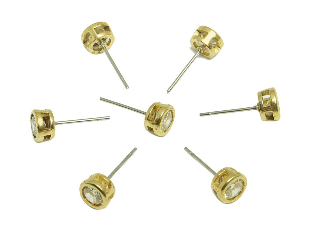Lemon (CZ-03) Zircon Earring Stud - Raw Brass Minimalist CZ Earring Post - Cubic Zircon Earring Post - 16.04x6.6x4.4mm - PP9838L - DOMEDBAZAAR