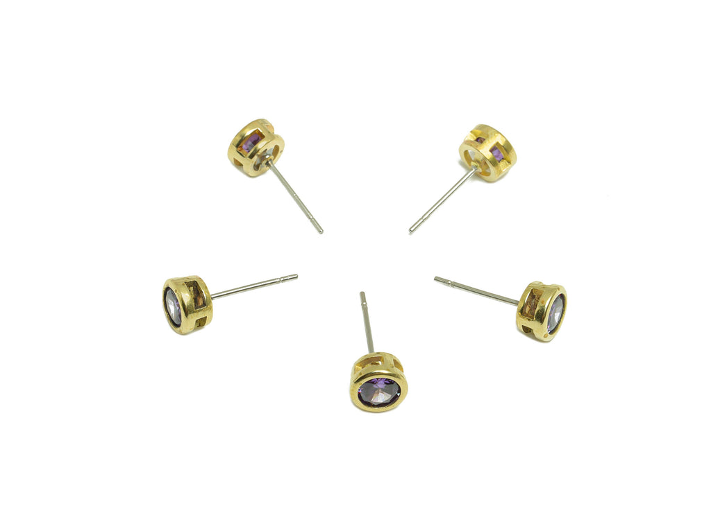 Deep Violet (CZ-08) Zircon Earring Stud - Raw Brass Minimalist CZ Earring Post - Cubic Zircon Earring Post - 16.04x6.6x4.4mm - PP9838U - DOMEDBAZAAR