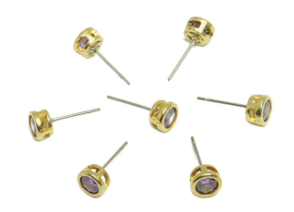 Violet (CZ-07)  Zircon Earring Stud - Raw Brass Minimalist CZ Earring Post - Cubic Zircon Earring Post - 16.04x6.6x4.4mm - PP9838V - DOMEDBAZAAR