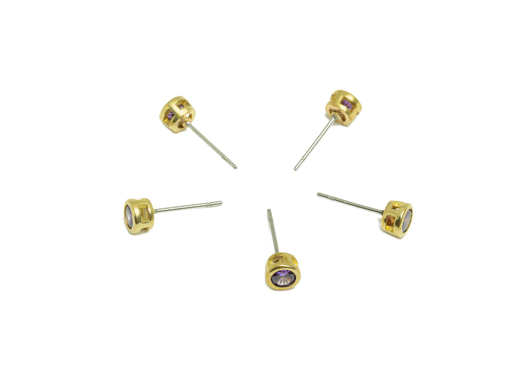 Amethyst (CZ-10) Zircon Earring Stud - Raw Brass Minimalist CZ Earring Post - Cubic Zircon Earring Post - 15.6x5.4x3.5mm - PP9825B - DOMEDBAZAAR