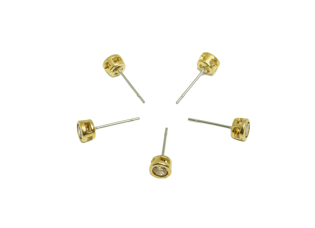 L-Champagne(CZ-19L) Zircon Earring Stud - Raw Brass Minimalist CZ Earring Post - Cubic Zircon Earring Post - 15.6x5.4x3.5mm - PP9825Z - DOMEDBAZAAR