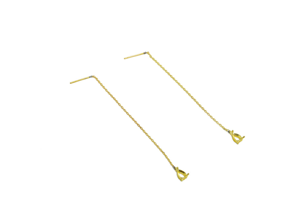 Drop CZ Setting Chain Earring Stud - Raw Brass Teardrop Chain Tassel - Zircon 3*4mm Setting Earring - 90.5x4.4x3.8mm - PP10307 - DOMEDBAZAAR