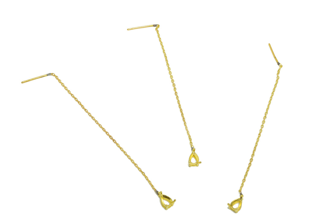 Drop CZ Setting Chain Earring Stud - Raw Brass Teardrop Chain Tassel - Zircon 3*4mm Setting Earring - 90.5x4.4x3.8mm - PP10307 - DOMEDBAZAAR