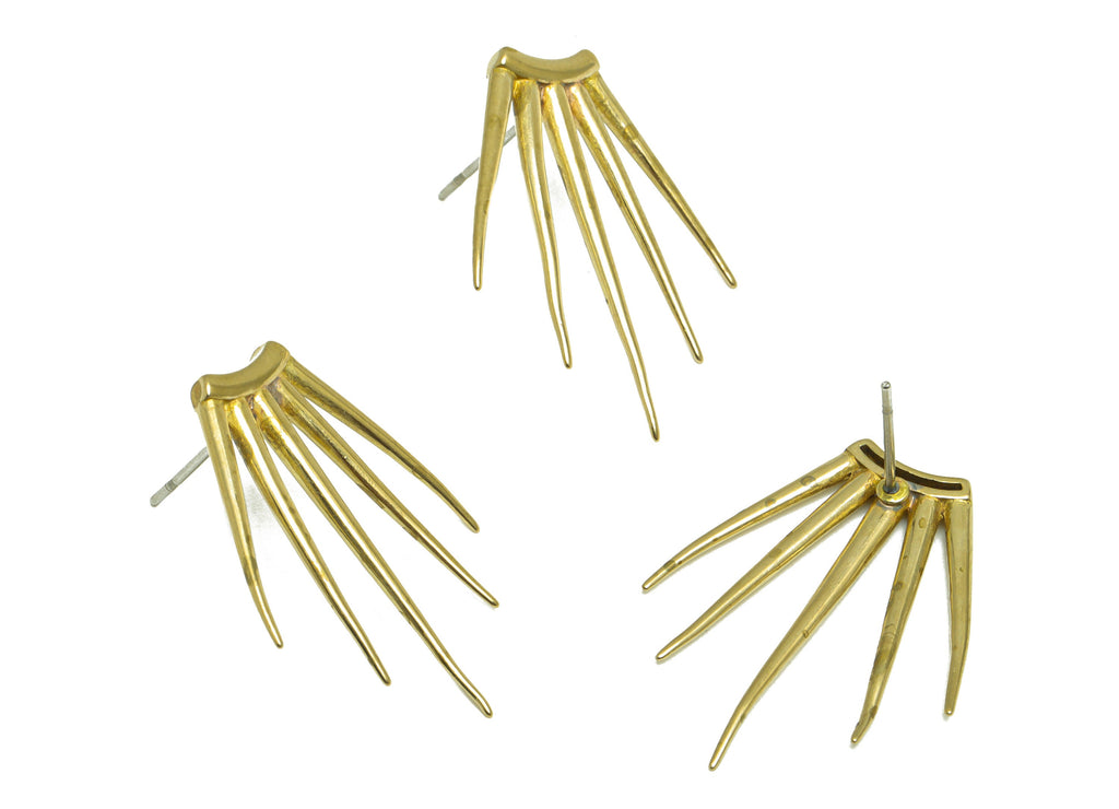 Brass Fringe Earring Post - Raw Brass Tassel Earring Post - Brass Spike Earring Post - Brass Punk Steel Earring Stud - 28x20.5x2mm - PP10140 - DOMEDBAZAAR