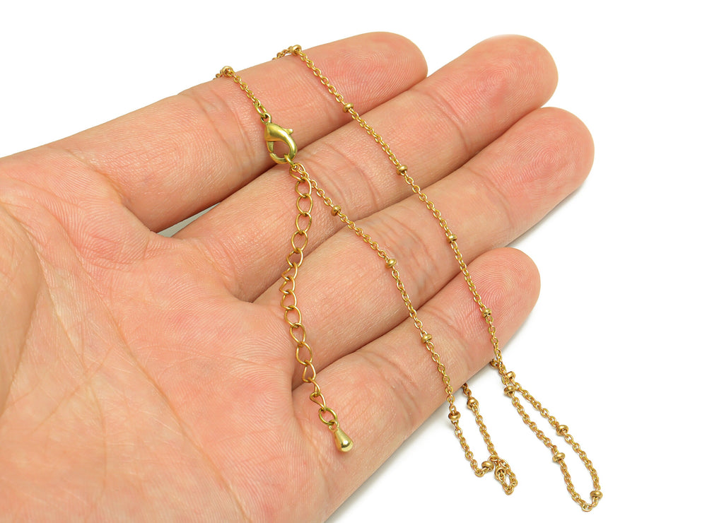 Brass Beaded Finished Chain - 43.5+6CM Brass Ball Beaded Chain - Raw Brass Finished Chain - Finished Satellite Chain - Cable Chain -  PP9897 - DOMEDBAZAAR