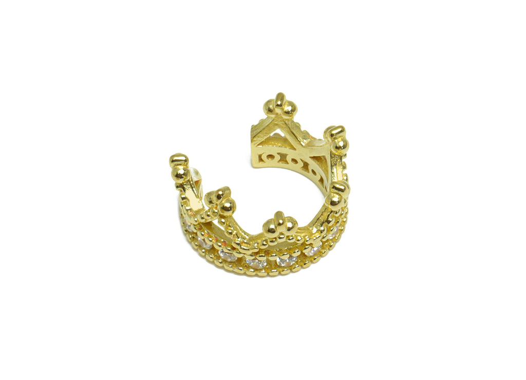 Brass CZ Crown Rings - Raw Brass Crown Ear Clip Cubic Zircon - Brass King Cubic Earring Cuff - Round Zircon Cuff Ear - 13x11.3x6mm - PP10112 - DOMEDBAZAAR