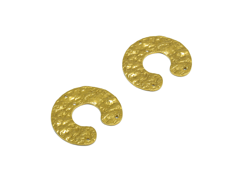 Hammered C Earring Connector - Raw Brass Textured Hoop C Earring Charm - Brass Hammered Pendant - For Necklace - 25.8x23.4x1.43mm - PP10202 - DOMEDBAZAAR