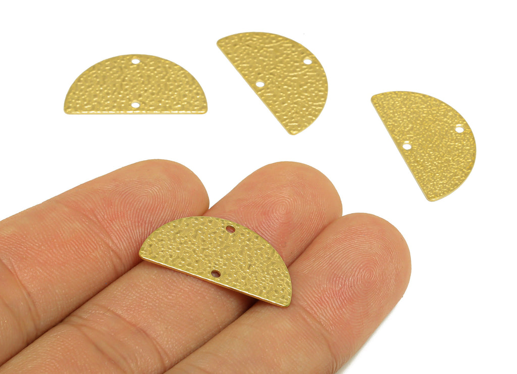 Half Moon Earring Connector - Raw Brass Textured Semi Circle Earring Charm - Brass Half Moon Pendant - Earring Finding - 24x13x1mm - PP10212 - DOMEDBAZAAR