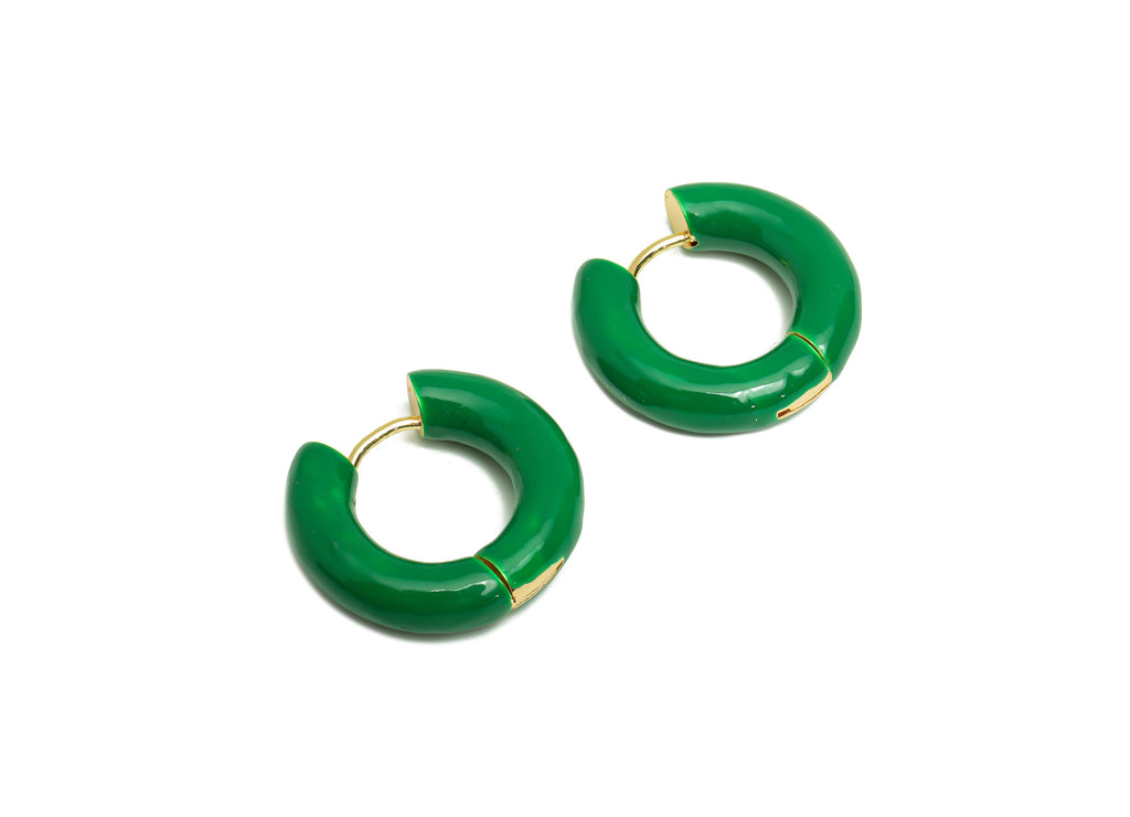 Stainless Steel Circle Earring Clasps - Green Enamel Thick Hoop Earring -Huggie Hoop Clasp-18K Real Gold Plating - 23x23x5.4mm - RGP5888BB - DOMEDBAZAAR