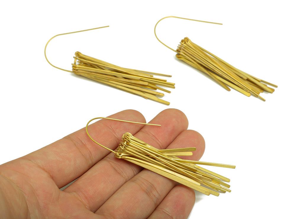 Brass Stick Wire Ear Wire - Brass Wire Tassel Earring Hook - Brass Hammered Earring Hook - Brass Tassel Hook Earring - 79x13x2.7mm - PP10411 - DOMEDBAZAAR