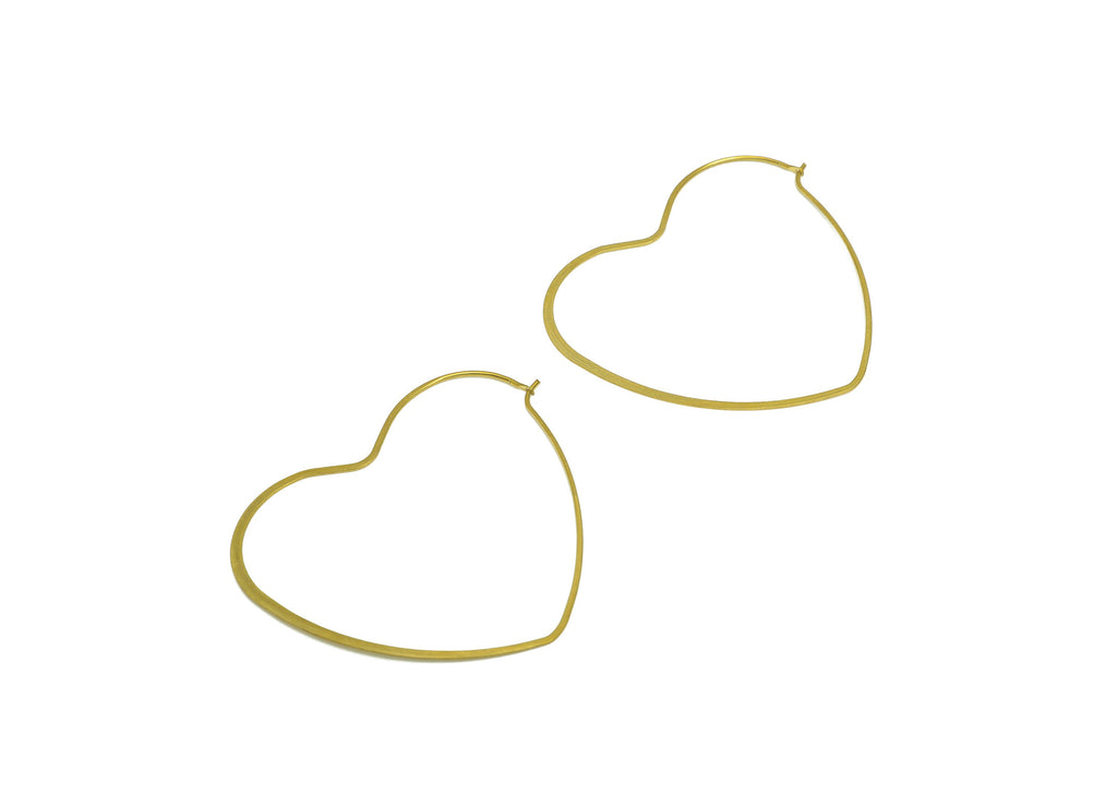 Hammered Heart Wire Hoop Earring - Raw Brass Love Heart Wire Lock Earring - Geometry Wire Hoop Lock Earring Charm - 53x45x0.8mm-PP10421-50 - DOMEDBAZAAR