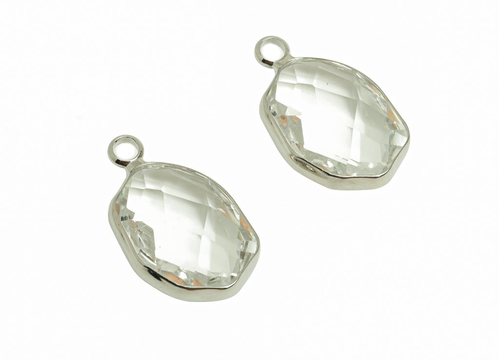 Glass Oval Earring Charms - Brass Oval Pendant - Silver Tone Plated Brass - Jewelry Making Supplies - 20x12x6.5mm - GS1054B - DOMEDBAZAAR