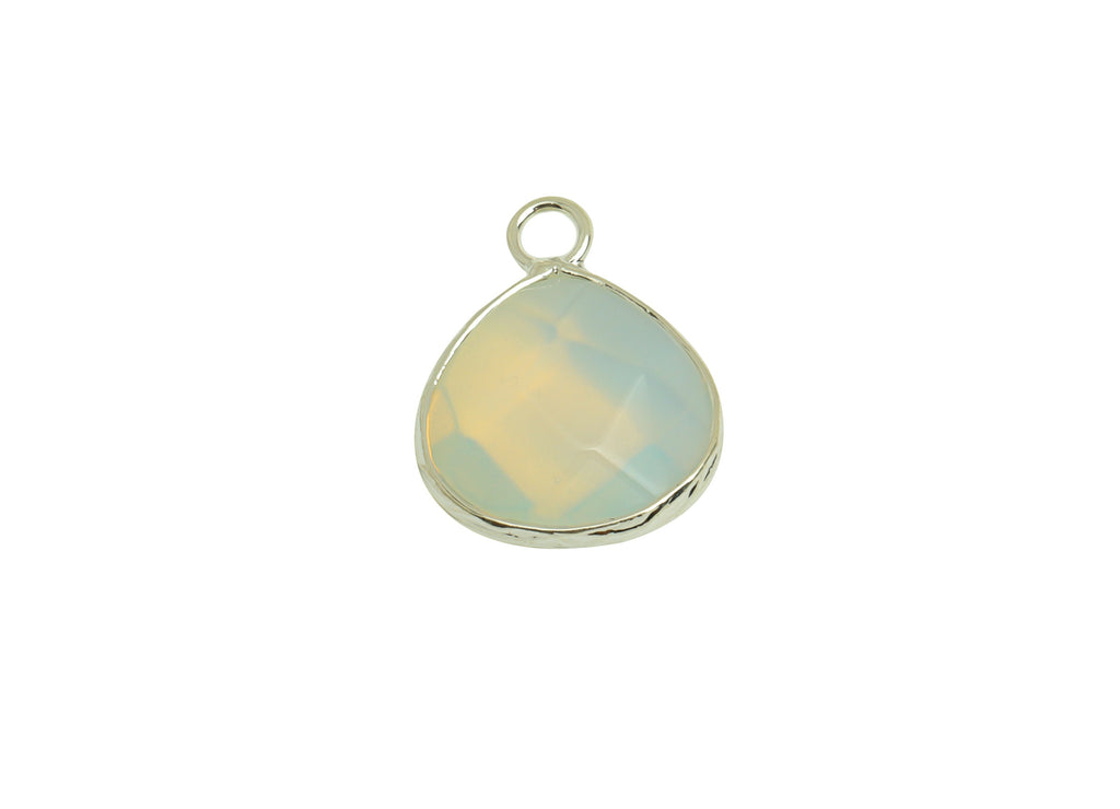 Brass Opalite Drop Earring Charms - Brass Teardrop Pendant - Natural Stone - Silver Tone Plated Brass – 18.2x14x5mm – NS1696D - DOMEDBAZAAR