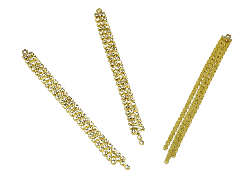 Brass CZ Tassel Chains Charms - Raw Brass Zircon Tassel Chains Hanging Charms - Earring Findings - Jewelry Supplies - 91x6.2x1.8mm - PP10418 - DOMEDBAZAAR