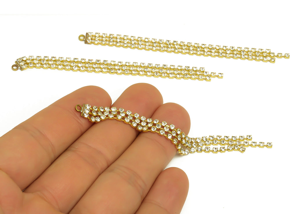 Brass CZ Tassel Chains Charms - Raw Brass Zircon Tassel Chains Hanging Charms - Earring Findings - Jewelry Supplies - 91x6.2x1.8mm - PP10418 - DOMEDBAZAAR