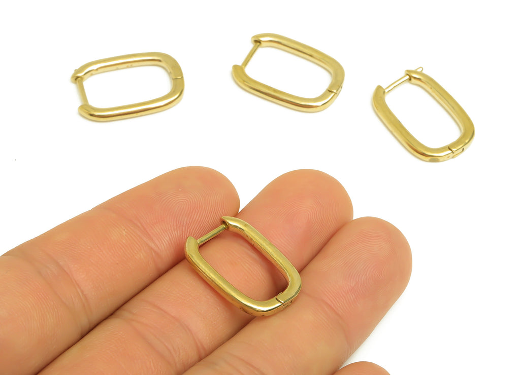 Brass Rectangle Hoop Earrings - Raw Brass Rectangle Huggies Hoop Earrings Clasp - Earring Finding - Jewelry Supplies - 22x15x2.3mm - PP10436 - DOMEDBAZAAR