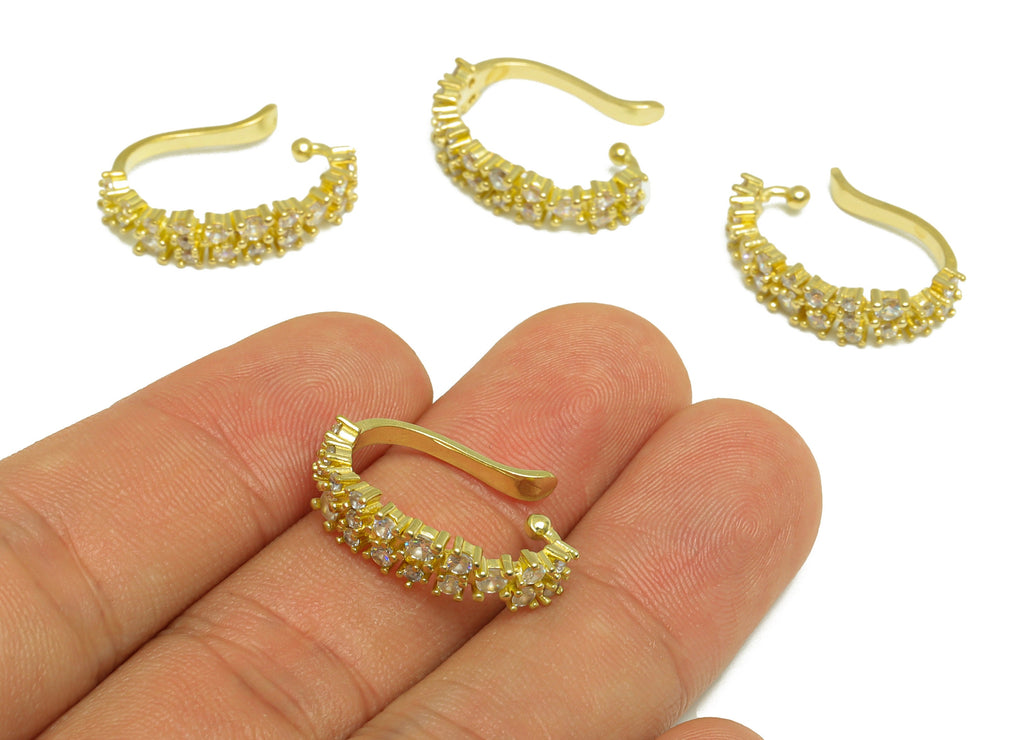 Brass CZ Long Bead Ear Clip - Raw Brass Ear Clip Cubic Zircon - Brass Cubic Earring Cuff - Mini Round Zircon Cuff Ear - 22x15x5mm - PP10116 - DOMEDBAZAAR
