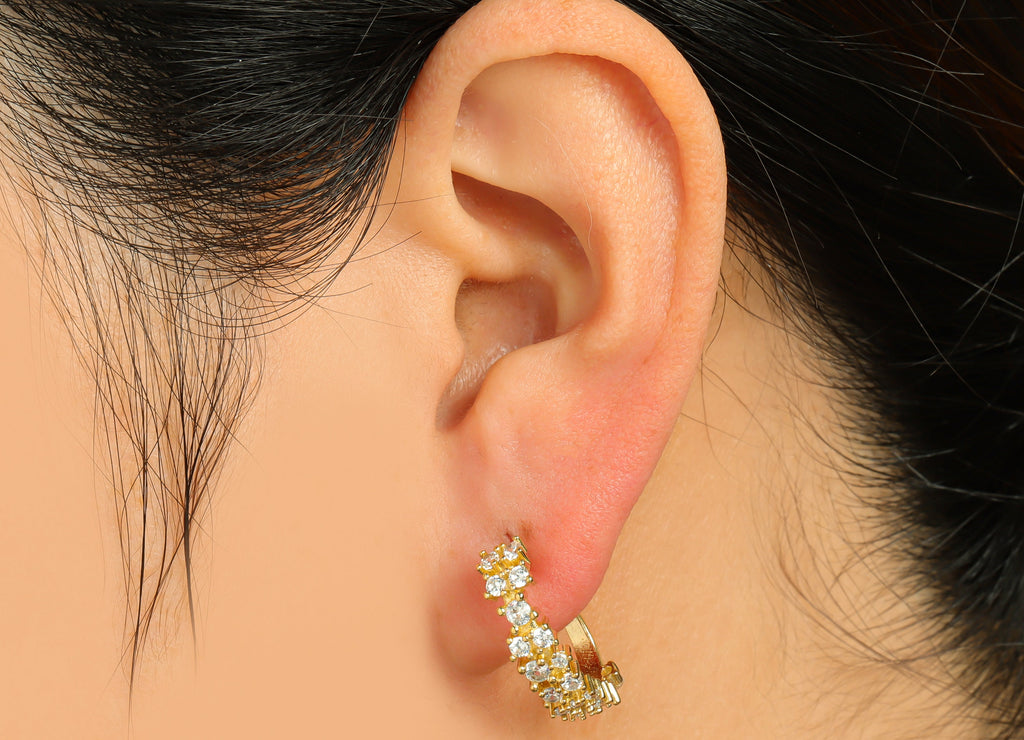 Brass CZ Long Bead Ear Clip - Raw Brass Ear Clip Cubic Zircon - Brass Cubic Earring Cuff - Mini Round Zircon Cuff Ear - 22x15x5mm - PP10116 - DOMEDBAZAAR