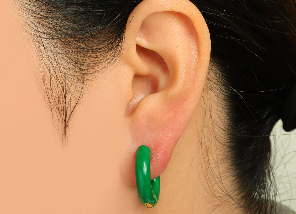 Stainless Steel Circle Earring Clasps - Green Enamel Thick Hoop Earring -Huggie Hoop Clasp-18K Real Gold Plating - 23x23x5.4mm - RGP5888BB - DOMEDBAZAAR