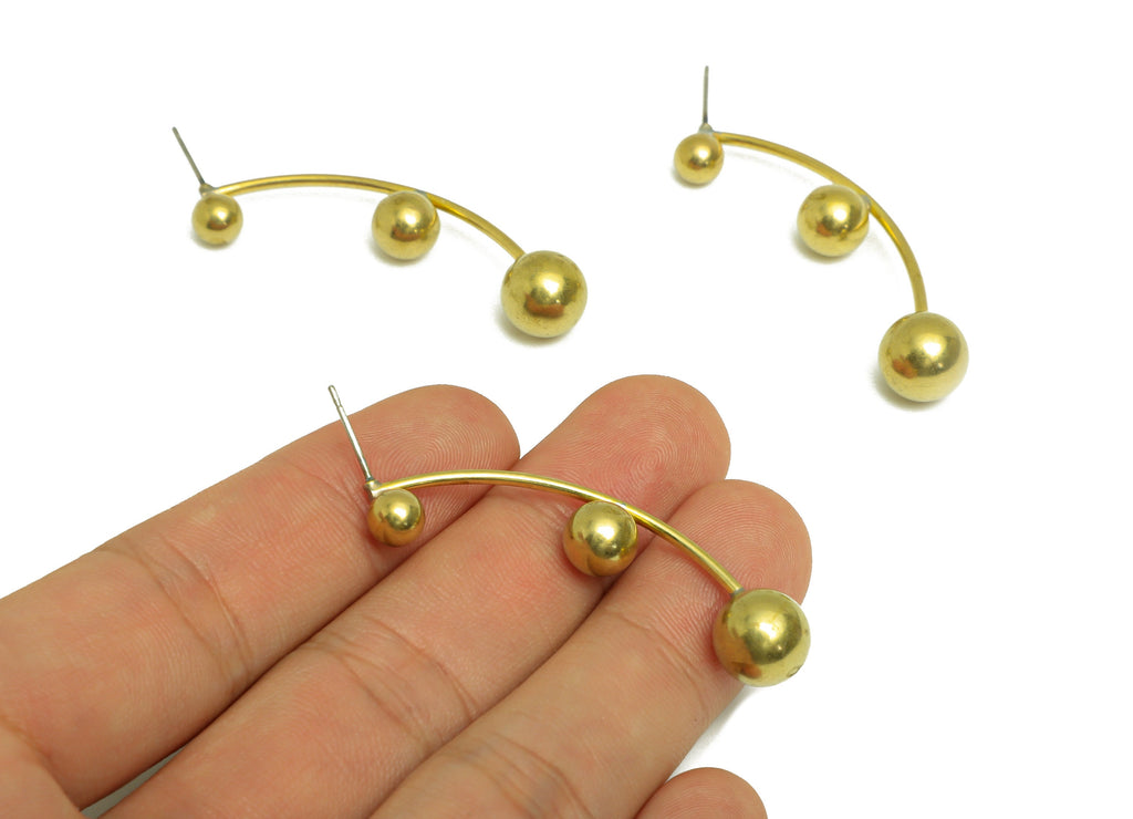 Brass Ball Earring Post - Raw Brass Bent Wire Ball Earring Post - Brass Wire Ball Earring Post - Brass Steel Stud - 54x9.7x9.7mm - PP10384 - DOMEDBAZAAR