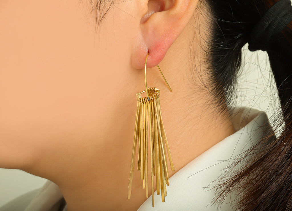 Brass Stick Wire Ear Wire - Brass Wire Tassel Earring Hook - Brass Hammered Earring Hook - Brass Tassel Hook Earring - 79x13x2.7mm - PP10411 - DOMEDBAZAAR