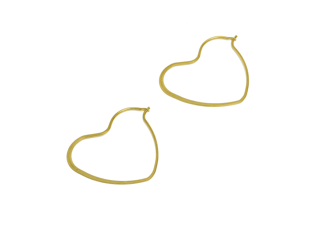 Hammered Heart Wire Hoop Earring - Raw Brass Love Heart Wire Lock Earring - Geometry Wire Hoop Lock Earring Charm - 30x25x0.8mm-PP10421-30 - DOMEDBAZAAR