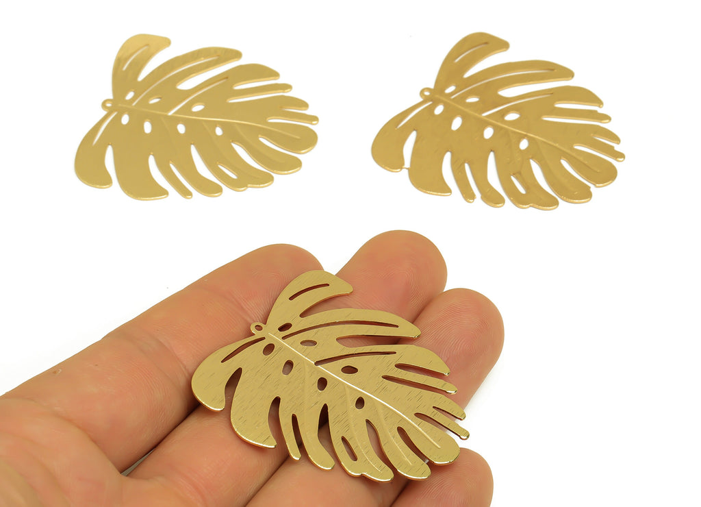 Brass Monstera Charms - Raw Brass Textured Monstera Earrings and Pendants - Earring Findings - Jewelry Supplies - 45.2x44x0.7mm - PP10347 - DOMEDBAZAAR