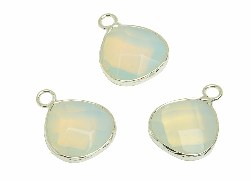 Brass Opalite Drop Earring Charms - Brass Teardrop Pendant - Natural Stone - Silver Tone Plated Brass – 18.2x14x5mm – NS1696D - DOMEDBAZAAR